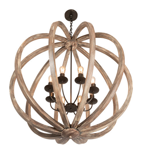 Meyda Tiffany 218452 Eight Light Pendant, Bronze And Oak Barrel Stave
