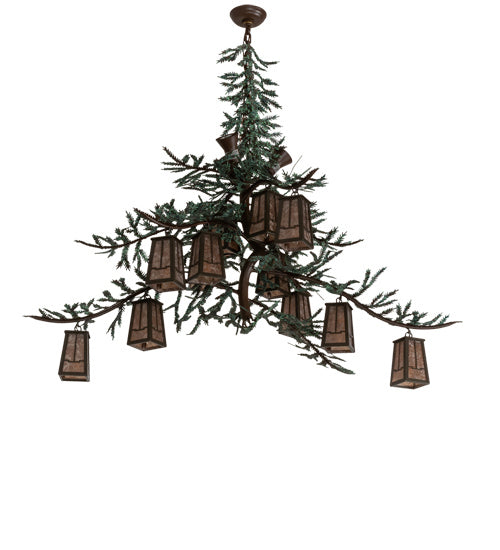 Meyda Tiffany 220711 15 Light Chandelier, Cafe Noir With Green Branches And Timeless Bronze Shade