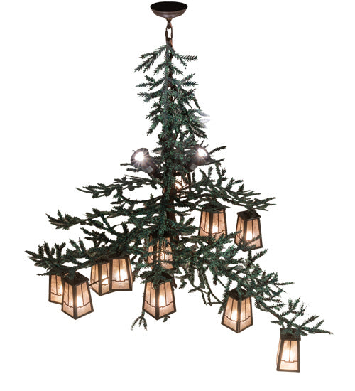 Meyda Tiffany 220711 15 Light Chandelier, Cafe Noir With Green Branches And Timeless Bronze Shade