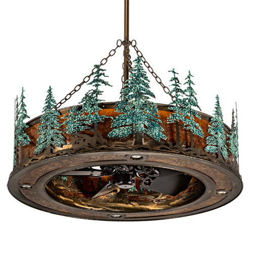 Meyda Tiffany 222081 12 Light Chandel-Air, Antique Copper With Green Trees