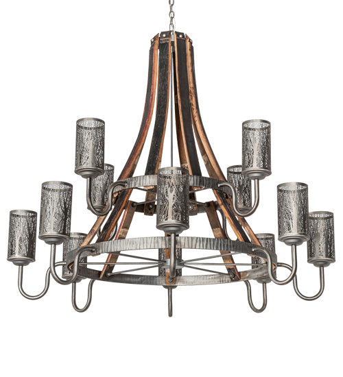 Meyda Tiffany 221525 12 Light Chandelier, Industrial Steel And Charred Wood