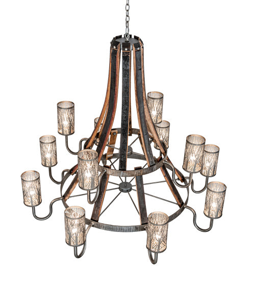Meyda Tiffany 221525 12 Light Chandelier, Industrial Steel And Charred Wood