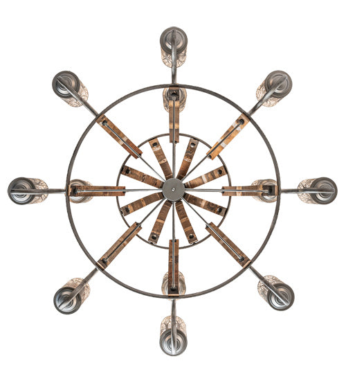 Meyda Tiffany 221525 12 Light Chandelier, Industrial Steel And Charred Wood