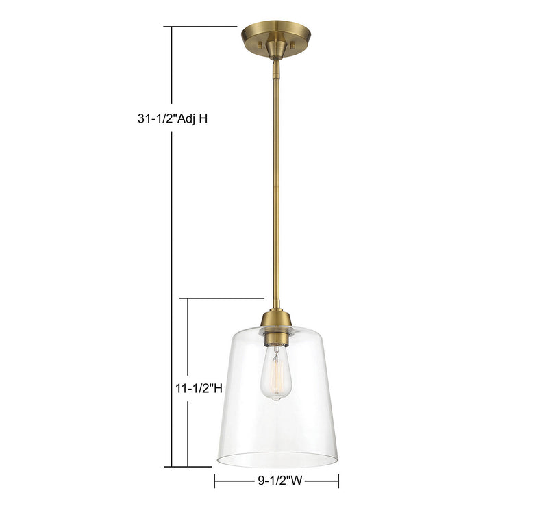 Meridian M70081NB One Light Pendant, Natural Brass