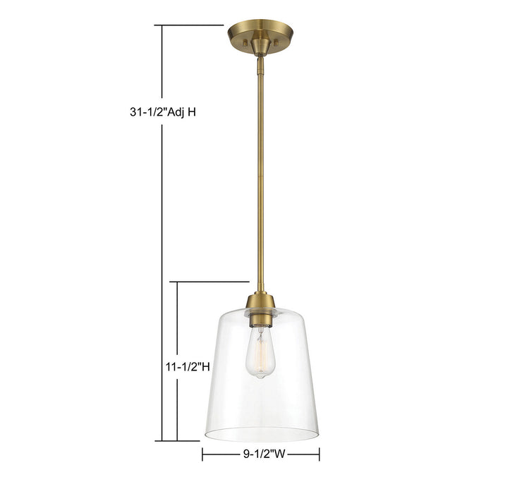 Meridian M70081NB One Light Pendant, Natural Brass