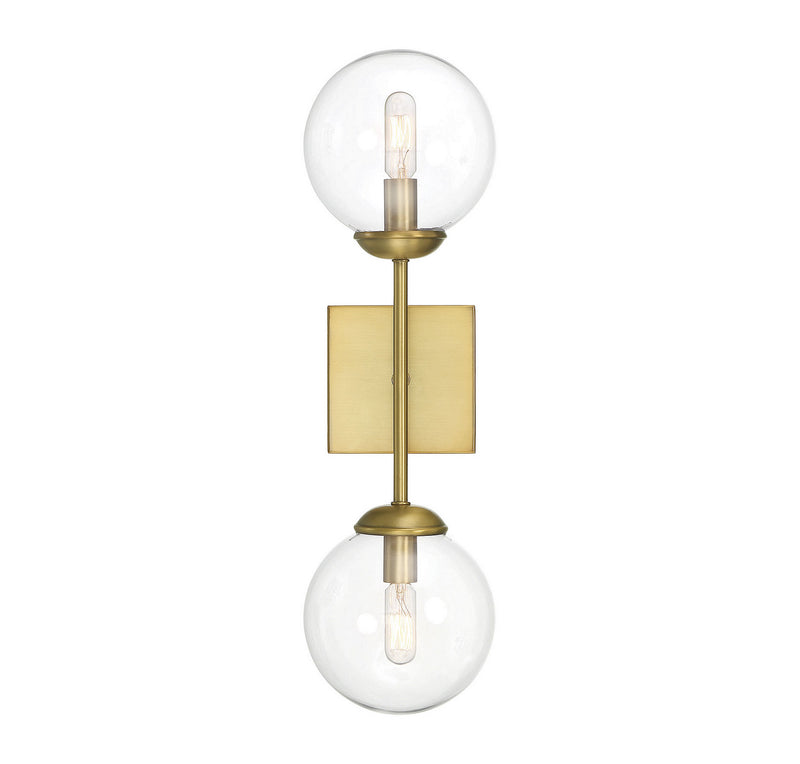 Meridian M90001NB Two Light Wall Sconce, Natural Brass