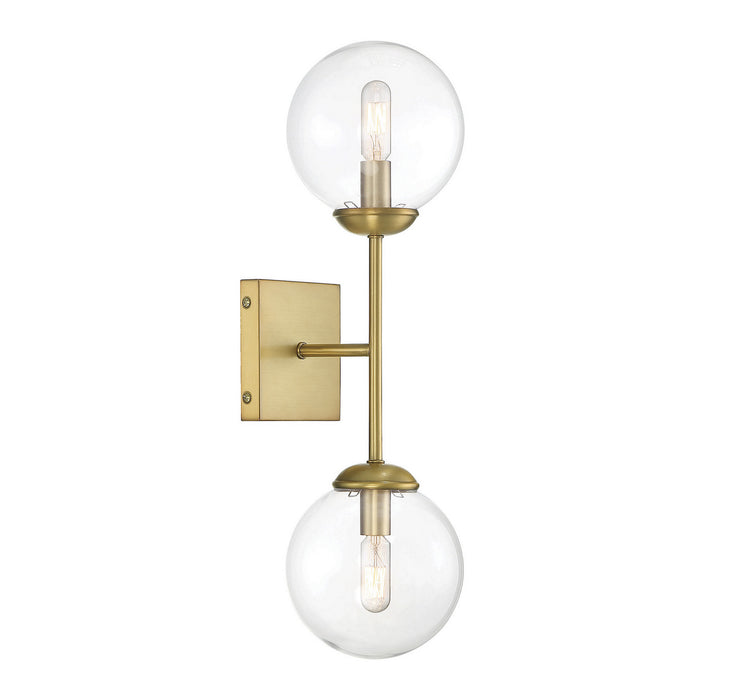 Meridian M90001NB Two Light Wall Sconce, Natural Brass