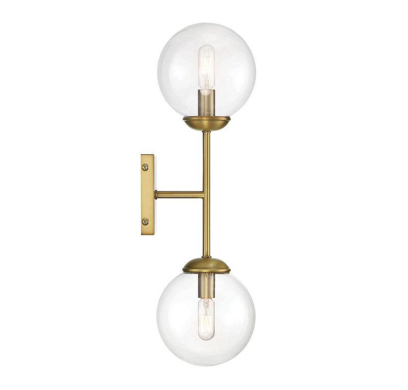 Meridian M90001NB Two Light Wall Sconce, Natural Brass