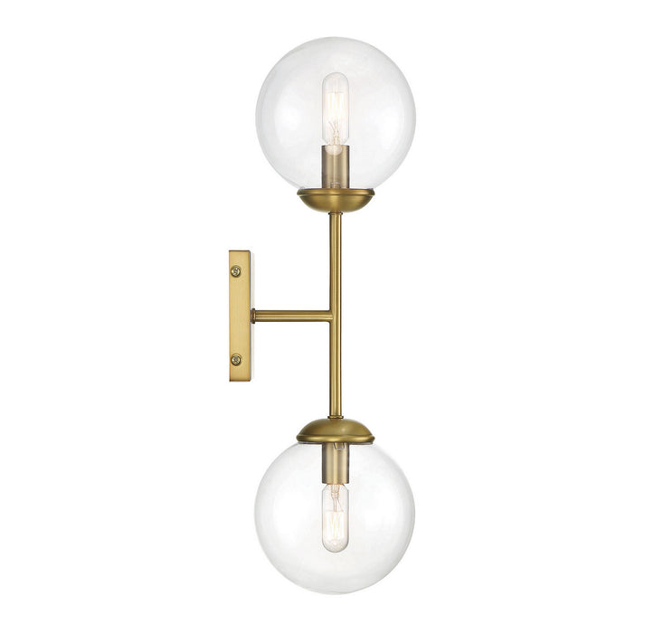Meridian M90001NB Two Light Wall Sconce, Natural Brass