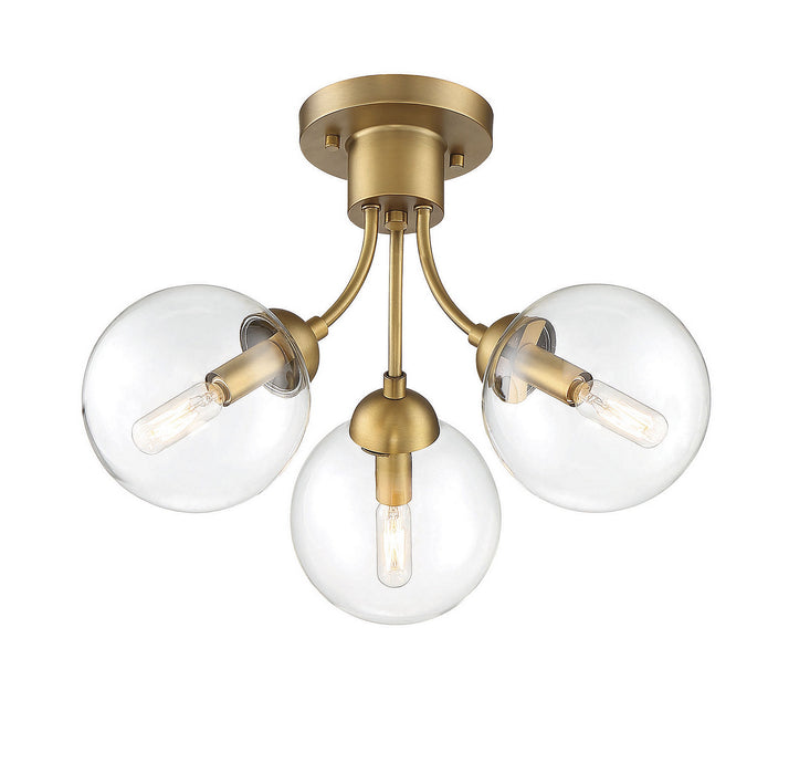 Meridian M60060NB Three Light Semi-Flush Mount, Natural Brass