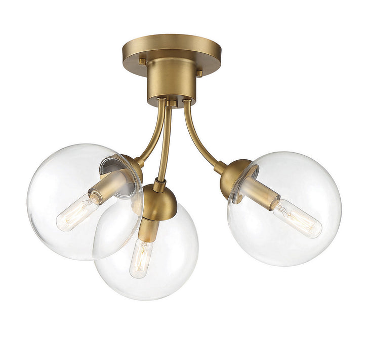 Meridian M60060NB Three Light Semi-Flush Mount, Natural Brass