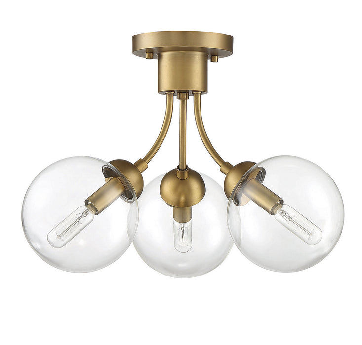 Meridian M60060NB Three Light Semi-Flush Mount, Natural Brass