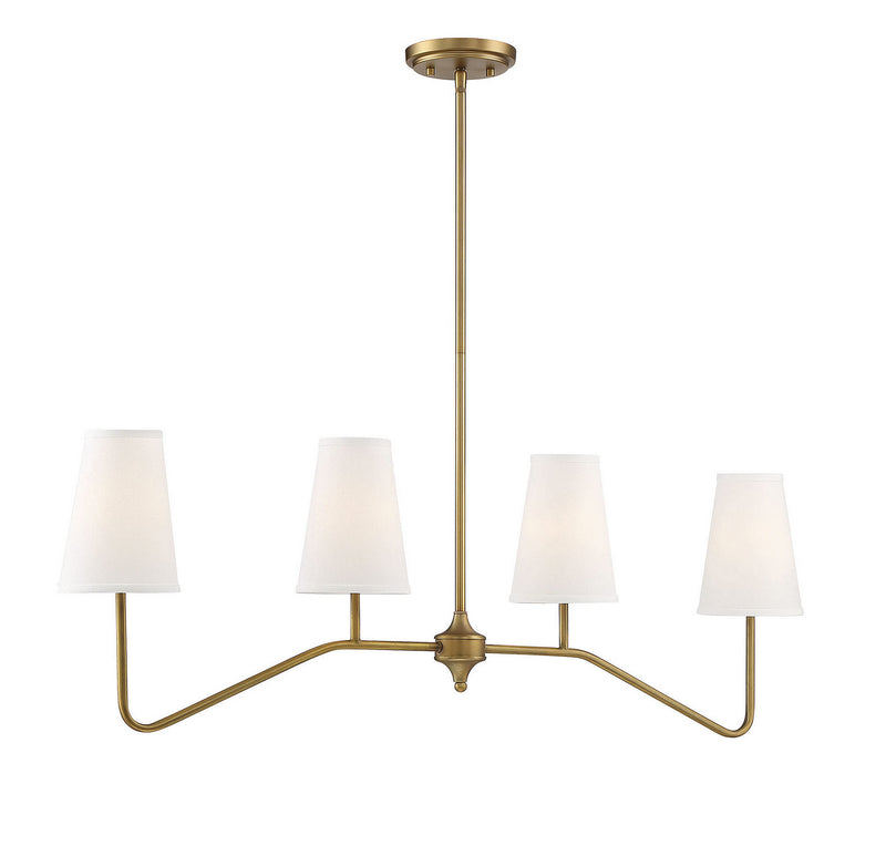 Meridian M10078NB Four Light Chandelier, Natural Brass