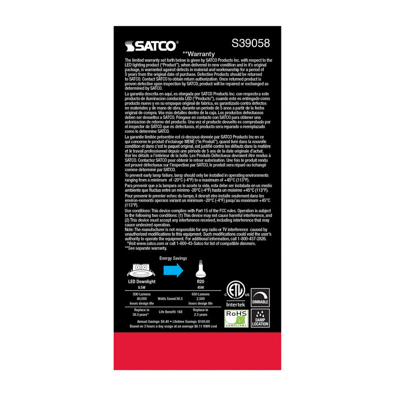 Satco S39058 LED Downlight, White