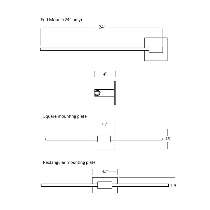 Koncept ZBW-24-4-EM-SW-MTB LED Wall Sconce, Matte Black