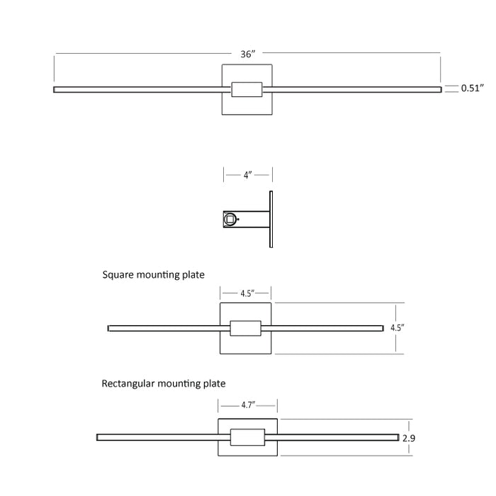 Koncept ZBW-36-4-CM-SW-BNI LED Wall Sconce, Brushed Nickel