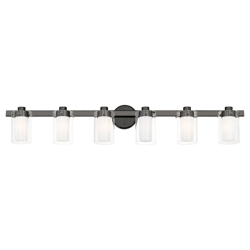 Livex Lighting 15456-46 Six Light Vanity, Black Chrome w/ Polished Chromes