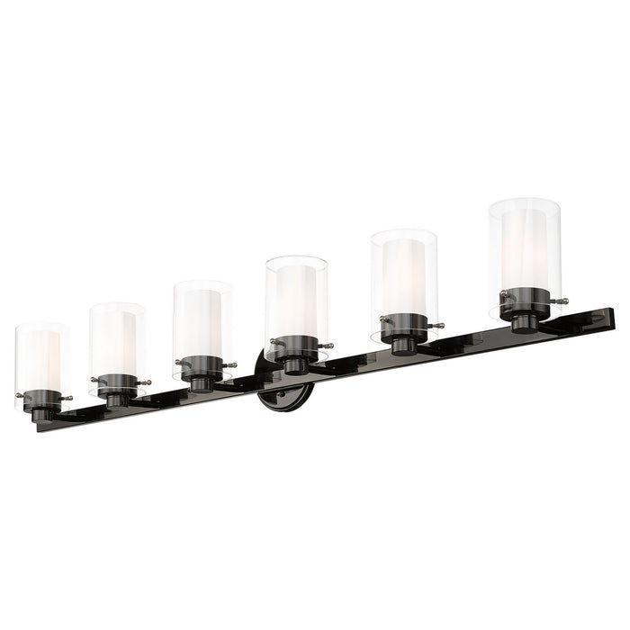 Livex Lighting 15456-46 Six Light Vanity, Black Chrome w/ Polished Chromes