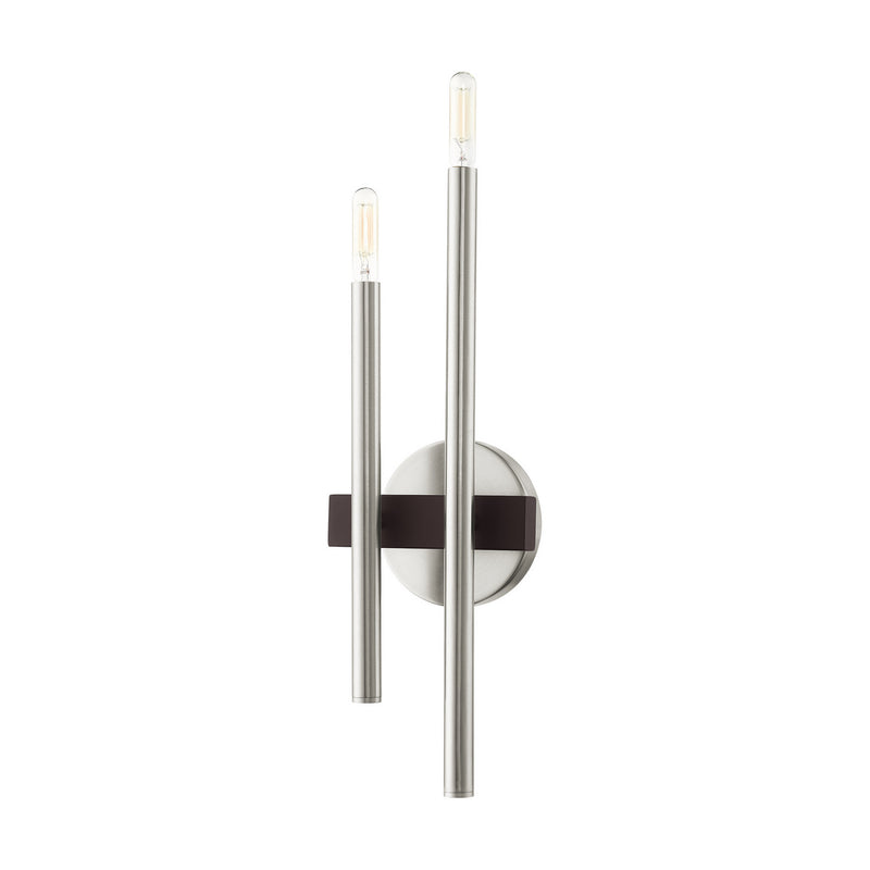 Livex Lighting 15582-91 Two Light Wall Sconce, Brushed Nickel w/ Bronzes