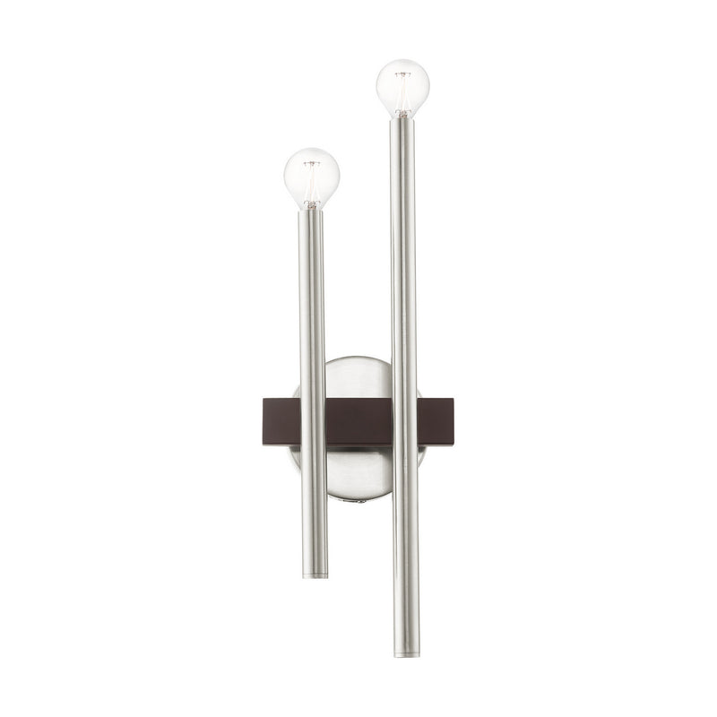 Livex Lighting 15582-91 Two Light Wall Sconce, Brushed Nickel w/ Bronzes