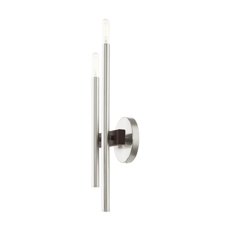 Livex Lighting 15582-91 Two Light Wall Sconce, Brushed Nickel w/ Bronzes