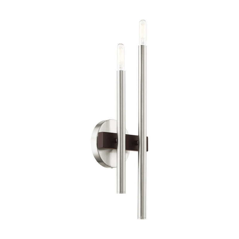 Livex Lighting 15582-91 Two Light Wall Sconce, Brushed Nickel w/ Bronzes