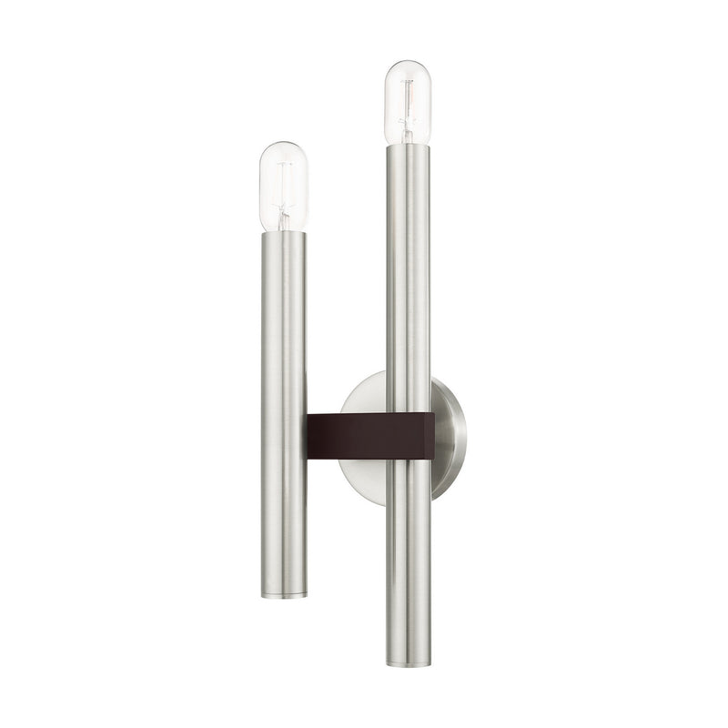 Livex Lighting 15832-91 Two Light Wall Sconce, Brushed Nickel w/ Bronzes
