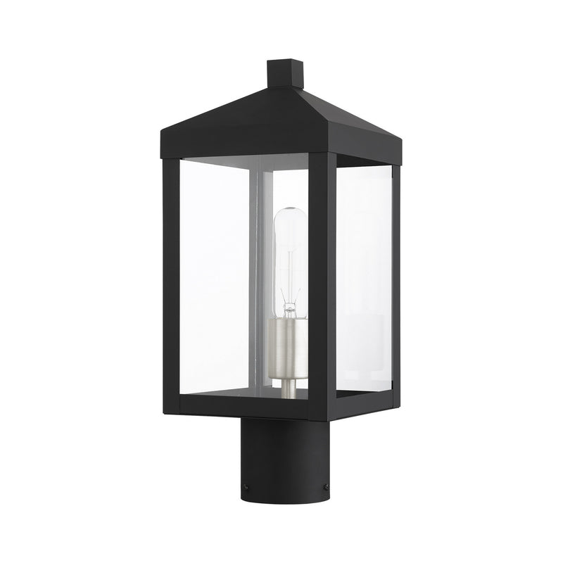 Livex Lighting 20590-04 One Light Outdoor Post Top Lantern, Black w/ Brushed Nickel Cluster