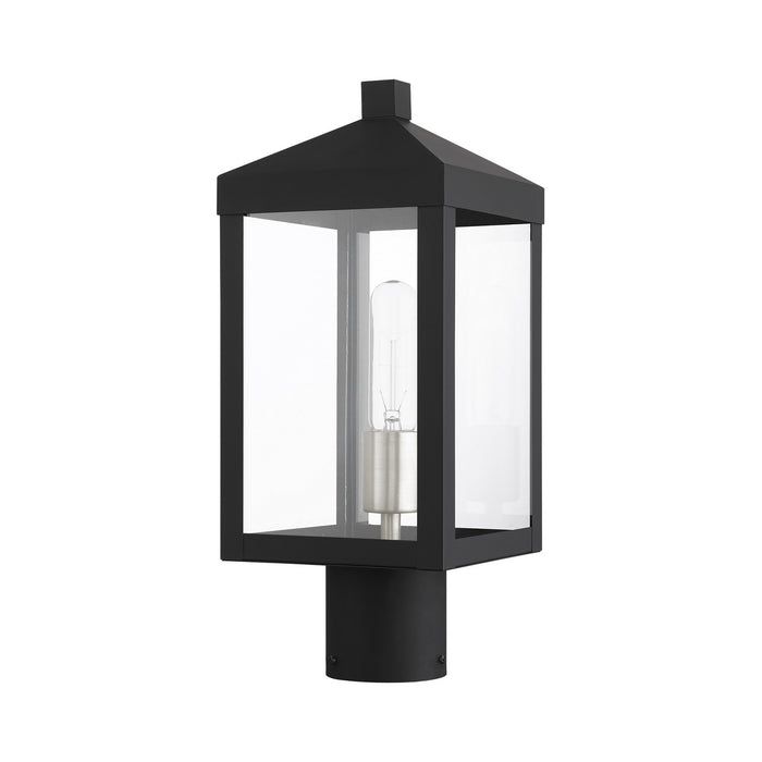 Livex Lighting 20590-04 One Light Outdoor Post Top Lantern, Black w/ Brushed Nickel Cluster