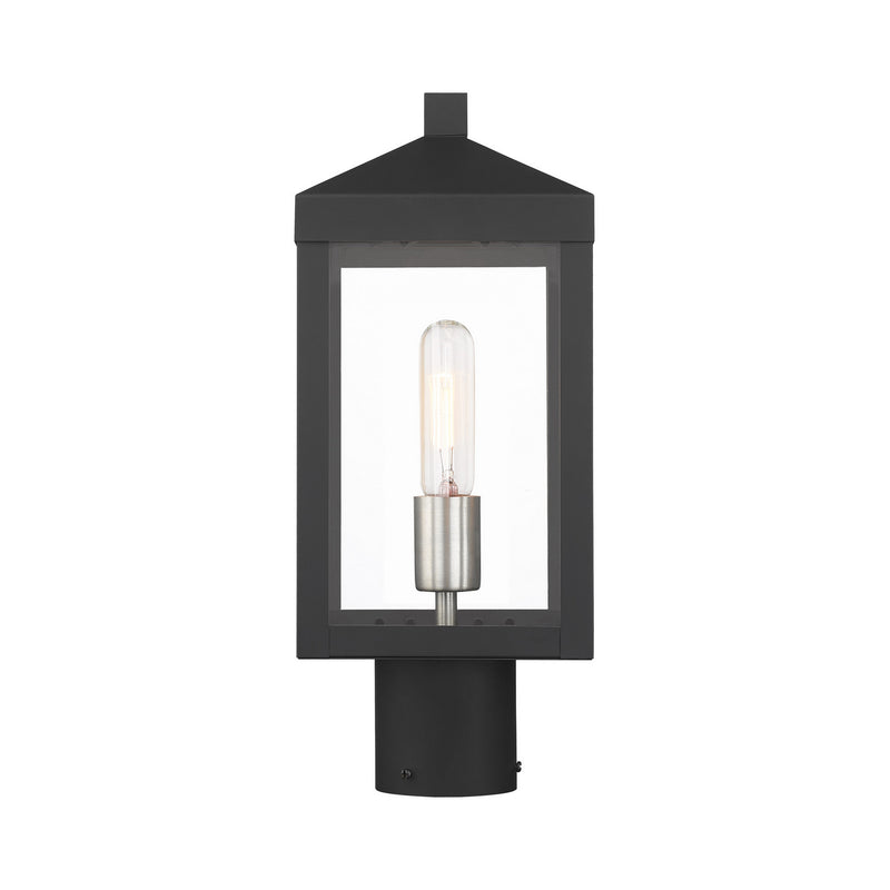 Livex Lighting 20590-04 One Light Outdoor Post Top Lantern, Black w/ Brushed Nickel Cluster