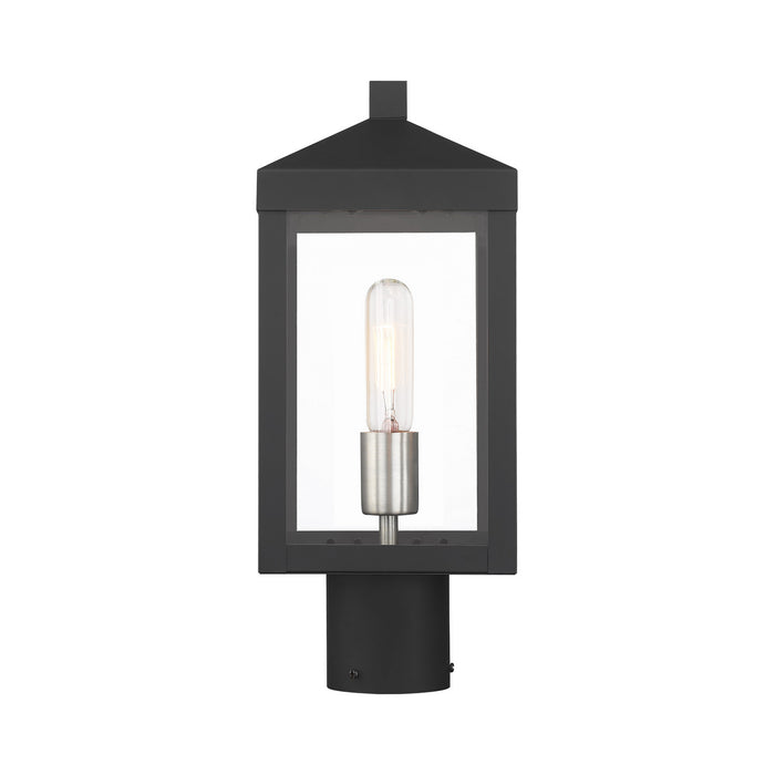 Livex Lighting 20590-04 One Light Outdoor Post Top Lantern, Black w/ Brushed Nickel Cluster