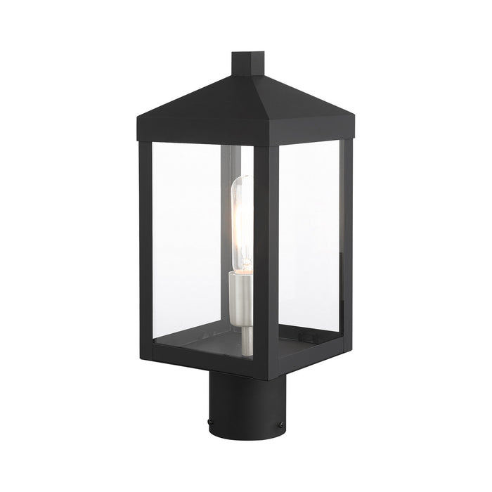 Livex Lighting 20590-04 One Light Outdoor Post Top Lantern, Black w/ Brushed Nickel Cluster