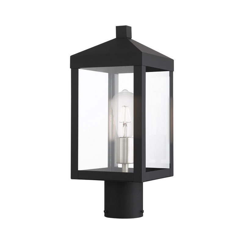 Livex Lighting 20590-04 One Light Outdoor Post Top Lantern, Black w/ Brushed Nickel Cluster