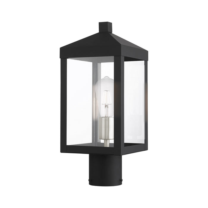 Livex Lighting 20590-04 One Light Outdoor Post Top Lantern, Black w/ Brushed Nickel Cluster