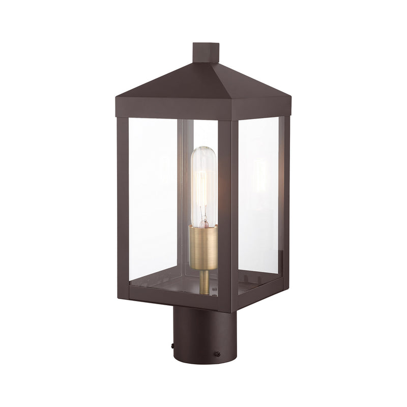 Livex Lighting 20590-07 One Light Outdoor Post Top Lantern, Bronze w/ Antique Brass Cluster