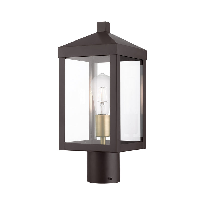 Livex Lighting 20590-07 One Light Outdoor Post Top Lantern, Bronze w/ Antique Brass Cluster