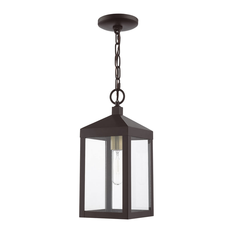 Livex Lighting 20591-07 One Light Outdoor Pendant, Bronze w/ Antique Brass Cluster
