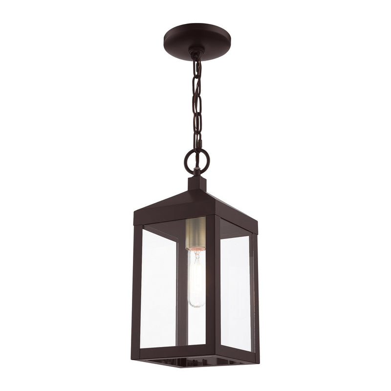 Livex Lighting 20591-07 One Light Outdoor Pendant, Bronze w/ Antique Brass Cluster