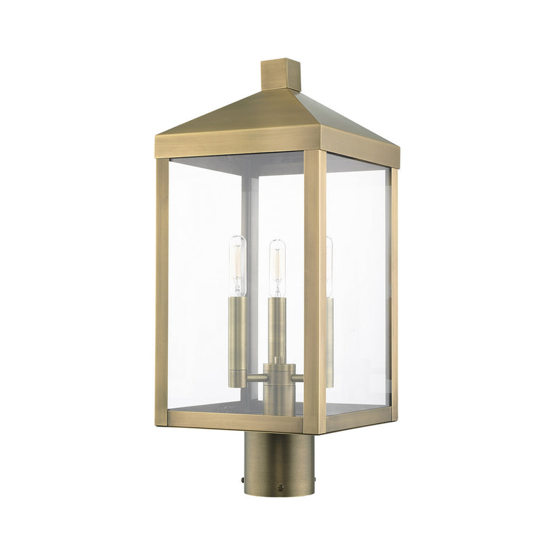 Livex Lighting 20592-01 Three Light Outdoor Post Top Lantern, Antique Brass