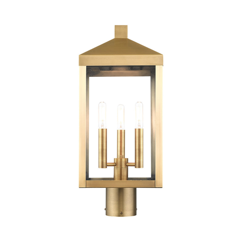 Livex Lighting 20592-01 Three Light Outdoor Post Top Lantern, Antique Brass