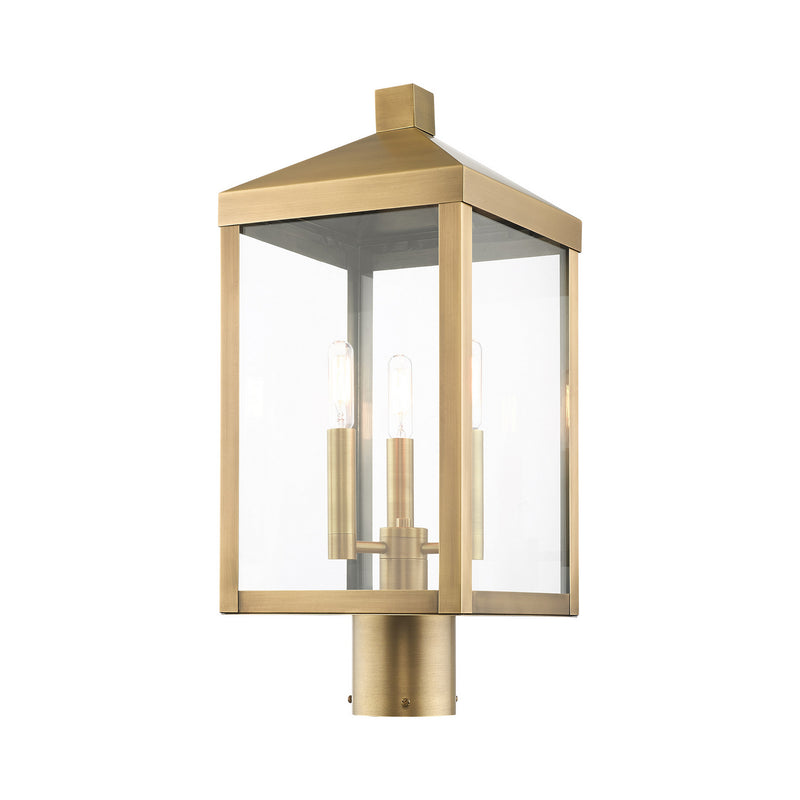 Livex Lighting 20592-01 Three Light Outdoor Post Top Lantern, Antique Brass