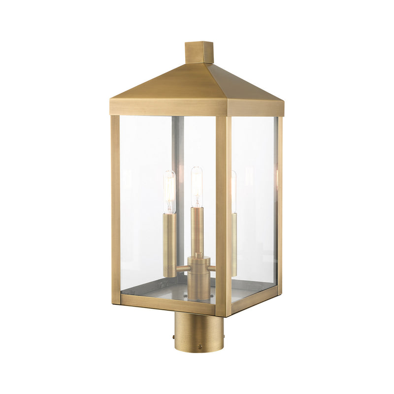 Livex Lighting 20592-01 Three Light Outdoor Post Top Lantern, Antique Brass