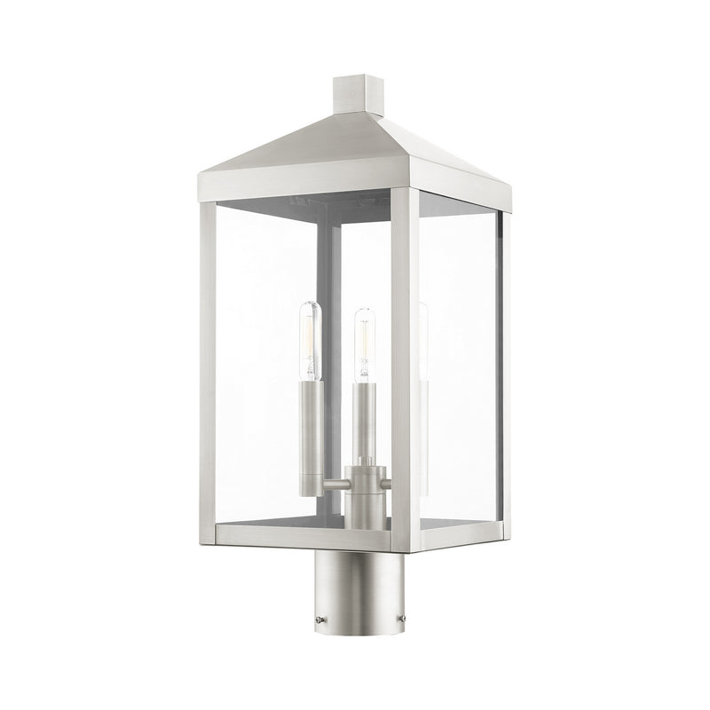Livex Lighting 20592-91 Three Light Outdoor Post Top Lantern, Brushed Nickel