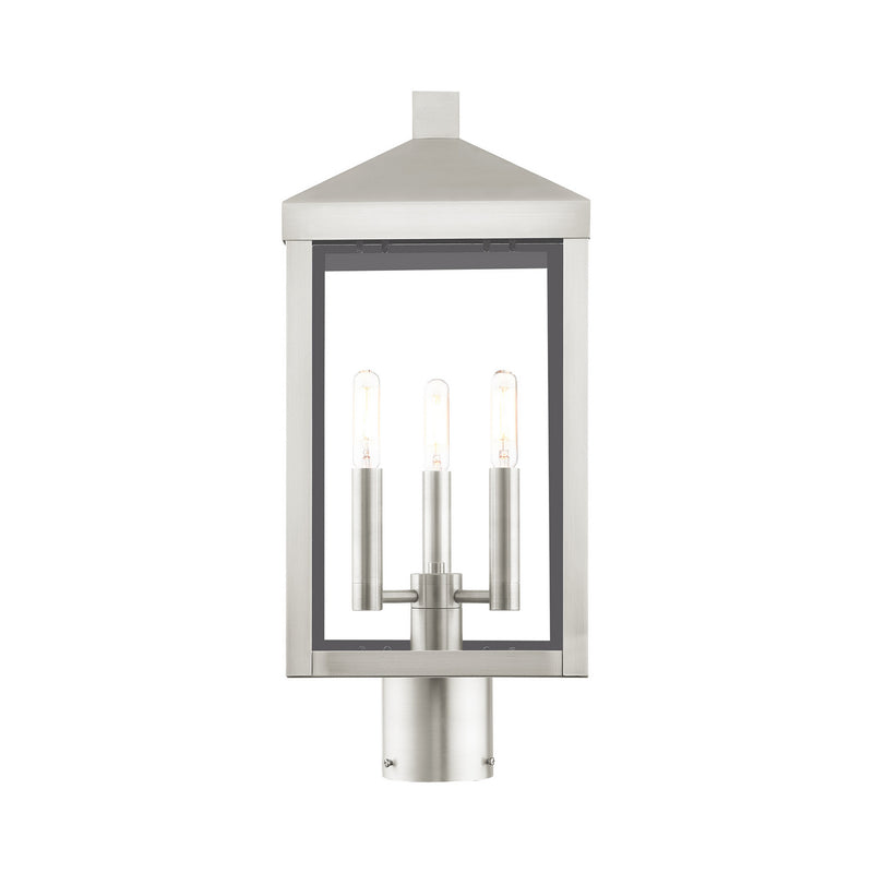 Livex Lighting 20592-91 Three Light Outdoor Post Top Lantern, Brushed Nickel
