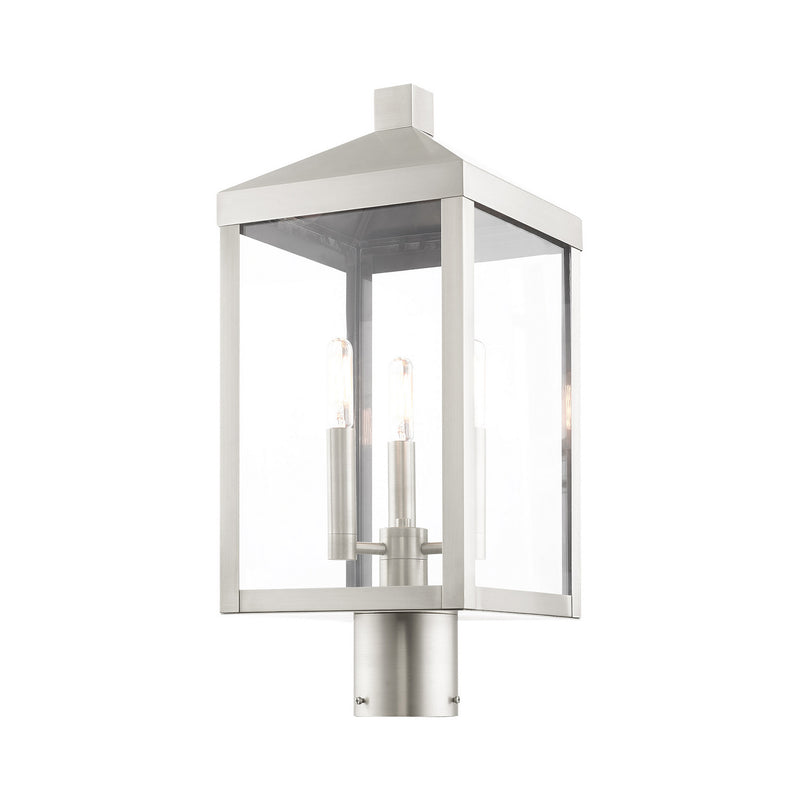 Livex Lighting 20592-91 Three Light Outdoor Post Top Lantern, Brushed Nickel