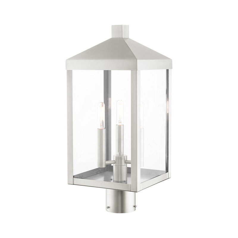 Livex Lighting 20592-91 Three Light Outdoor Post Top Lantern, Brushed Nickel