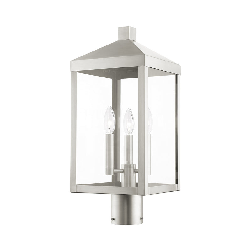Livex Lighting 20592-91 Three Light Outdoor Post Top Lantern, Brushed Nickel
