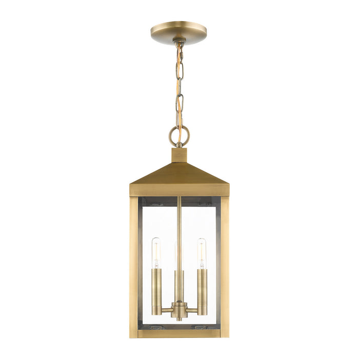 Livex Lighting 20593-01 Three Light Outdoor Pendant, Antique Brass