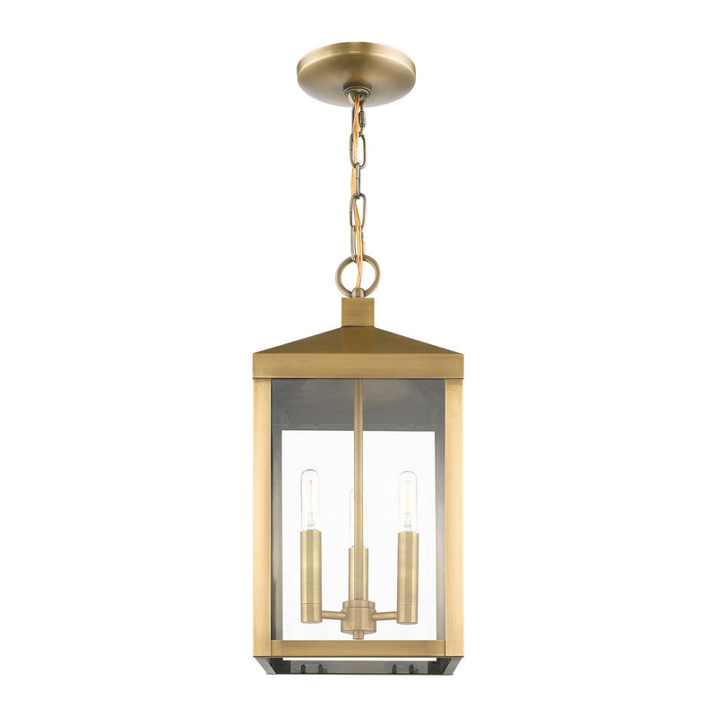 Livex Lighting 20593-01 Three Light Outdoor Pendant, Antique Brass