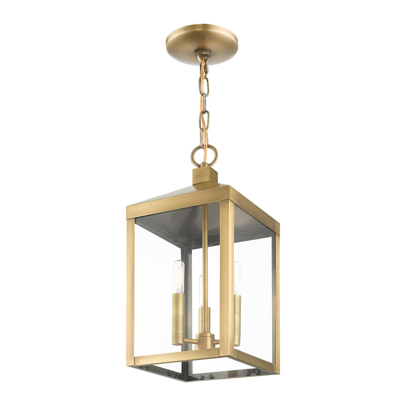 Livex Lighting 20593-01 Three Light Outdoor Pendant, Antique Brass